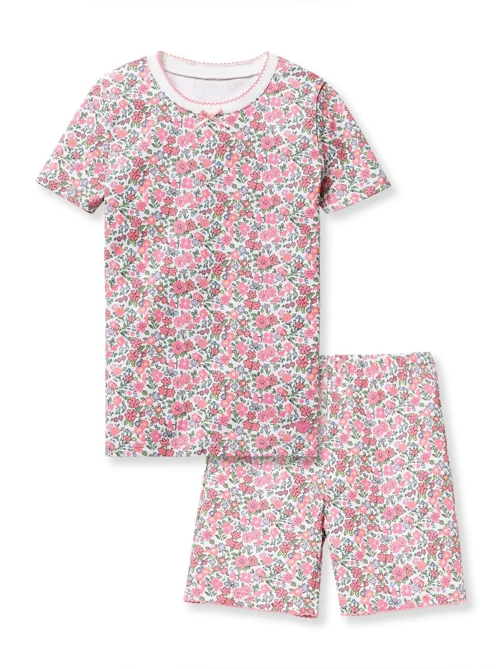 Petite Plume Girls Pink Floral Pima Cotton Snug Fit Short Set 5T